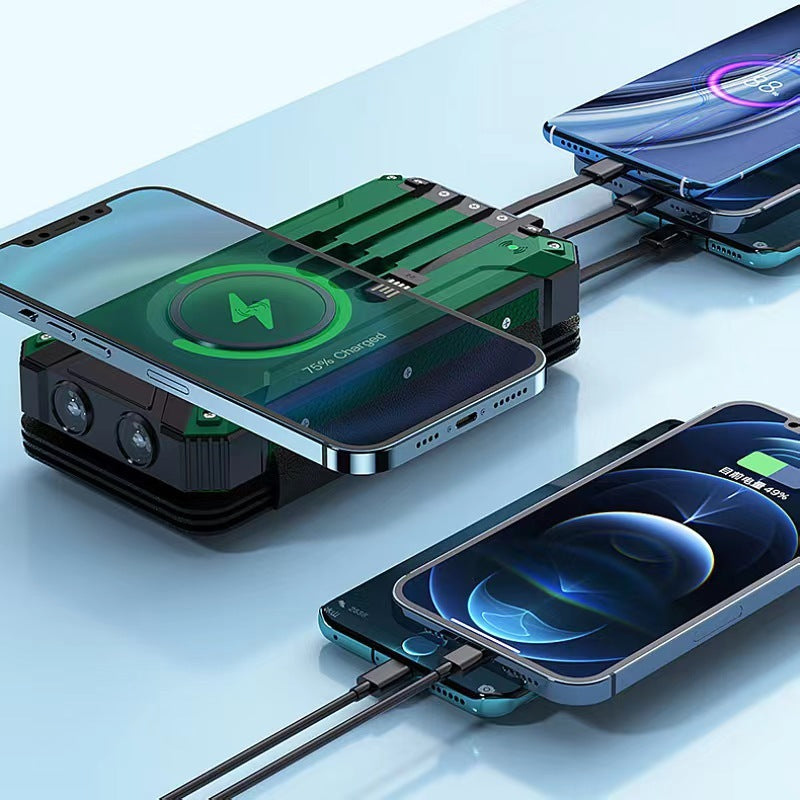 With Four-wire Large Solar Charging Unit Folding Wireless Charger Power Bank
